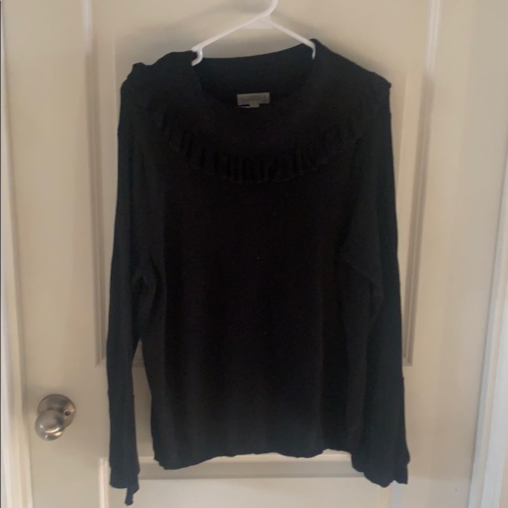 Black ruffle cowl neck sweater